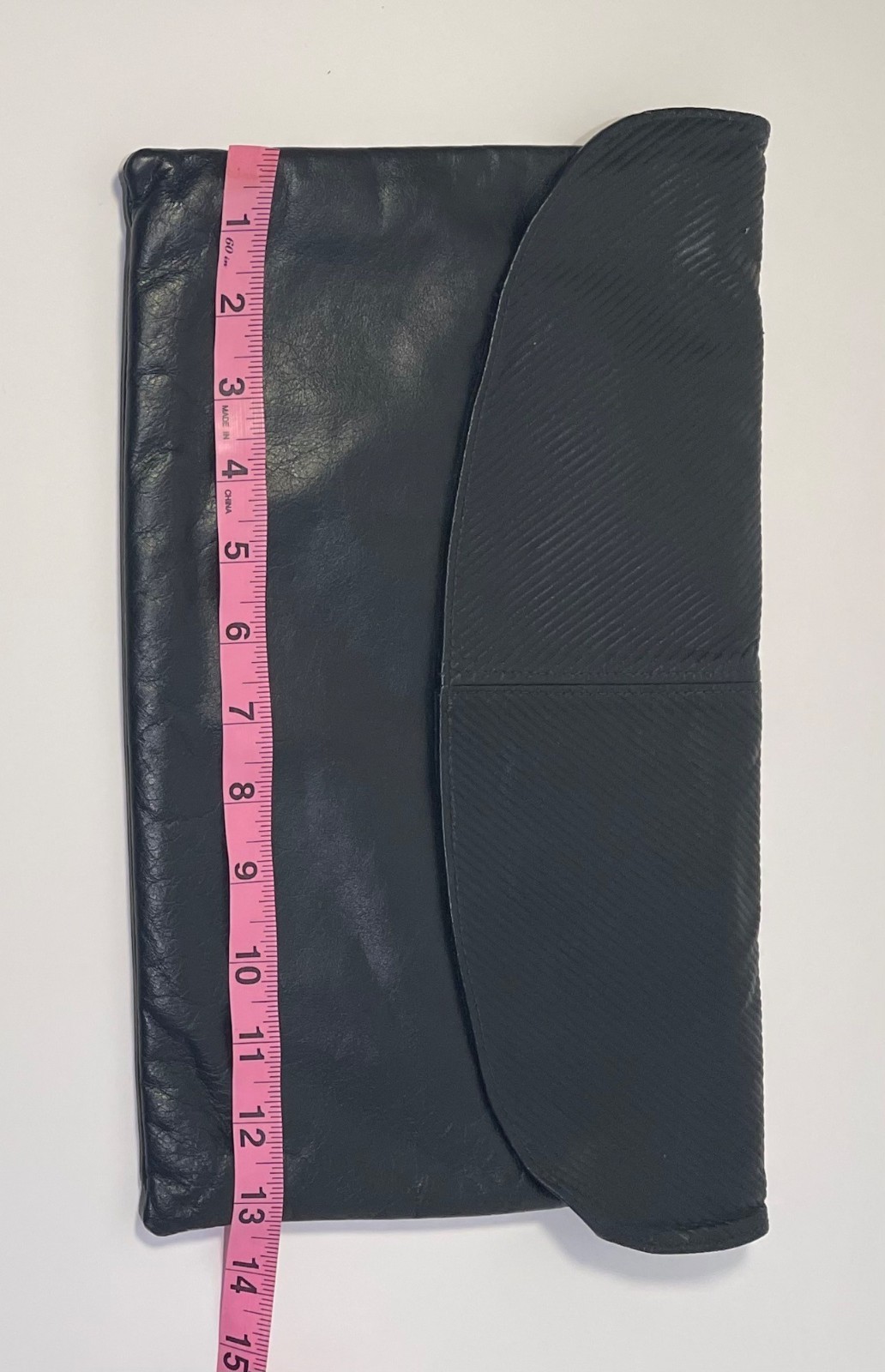 Vtg Karavan Black Leather Envelope Clutch Zip Closure Elegant Event Minimalist