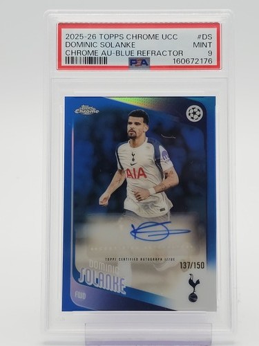 DOMINIC SOLANKE 2025-26 TOPPS CHROME UCC BLUE REFRACTOR AUTO PSA 9 MINT Q7195