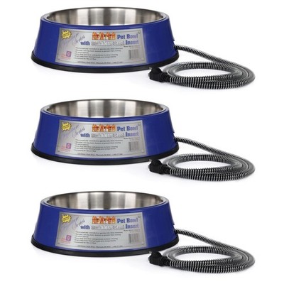 Farm Innovators 3 Quart Heated Pet Bowl with Stainless Steel Insert (3 Pack)