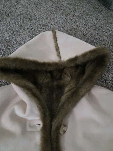 Dennis Basso Faux Suede Fur Hood Coat Taupe Brown Front Womens Small Reversible - Picture 10 of 11