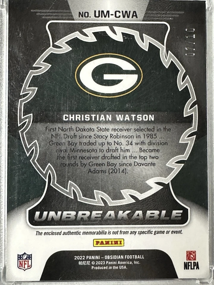 /10 Rookie - 2022 Obsidian - Unbreakable Material Christian Watson Electric Red - Image 2 of 3