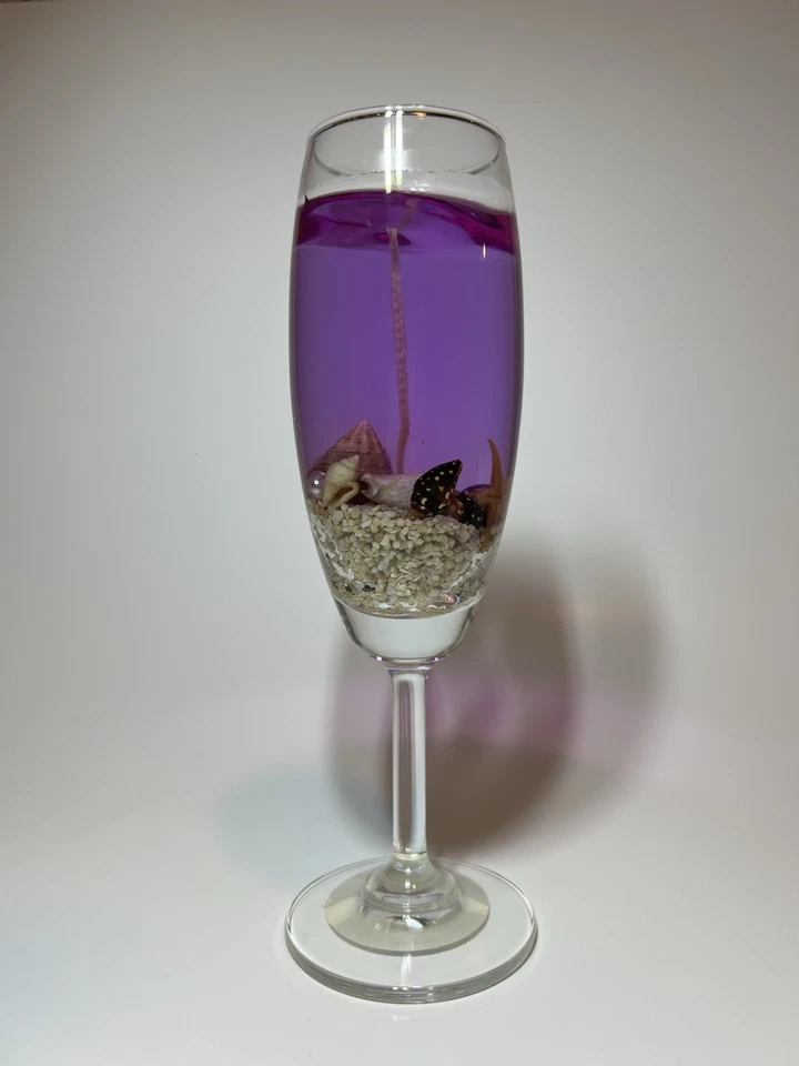 Vela de gel con temática oceánica de copa de champán - regalo perfumado y artesanal (púrpura) Foto 4 de 4