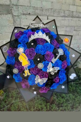 Coraline Eternal Rose Bouquet 50 Ct Roses Purple, Blue, Black Handmade