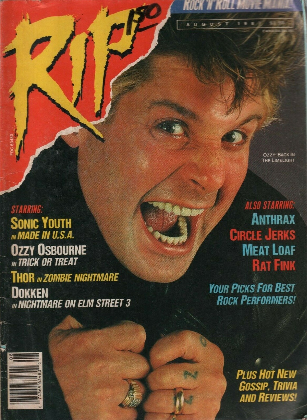 Creem August 1987 Ozzy Osbourn Sonic Youth Dokken Meat Loaf 080219DBE
