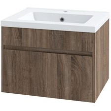 kleankin Mobile Lavabo 60cm con Lavandino in Ceramica e Cassetto Marrone Chiaro