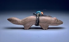 1970s Native Zuni Carved Stone Wolf Fetish By Edna Leki (d.)