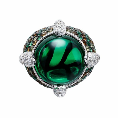 Lab-Created 21.30CT Center Emerald Stone & 1.24CT White Diamonds Ring - Picture 2 of 3