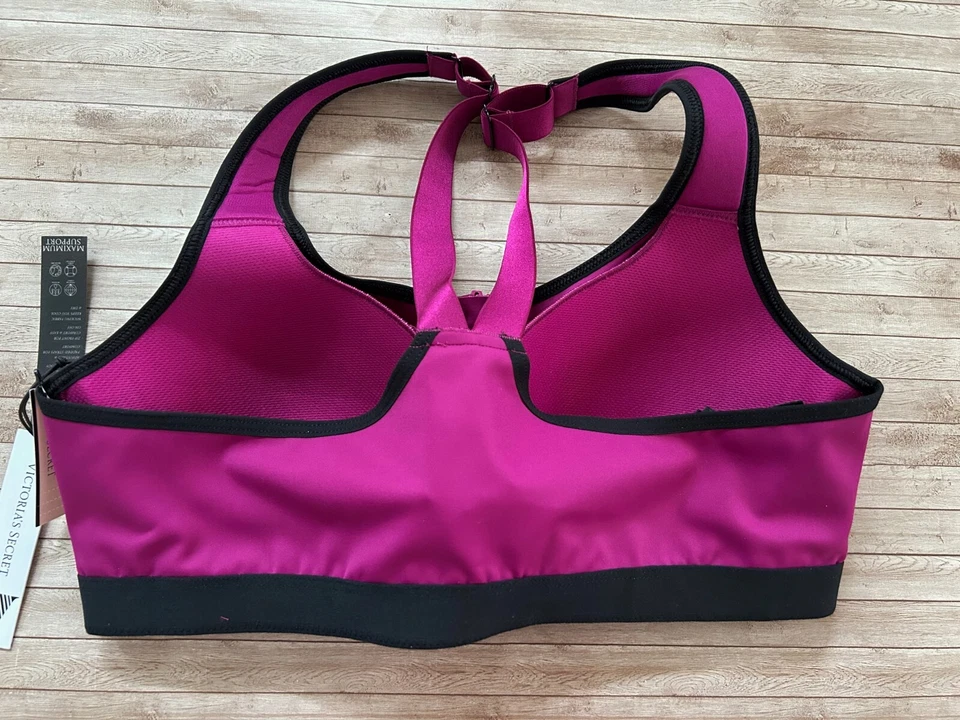 Nuevo con etiquetas Sujetador deportivo Victoria's Secret Knockout alto impacto cierre frontal púrpura negro 34D Foto 3 de 4