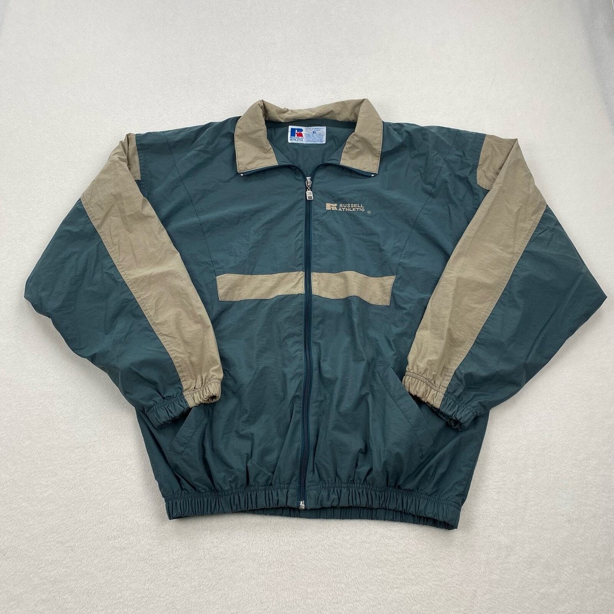 Vintage Russell Athletic Jacket Size XL Blue Tan Zip Up