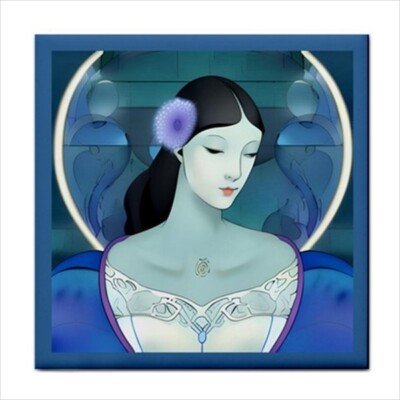 Blue Woman Art Deco Nouveau Style Backsplash Border Ceramic Craft Tile