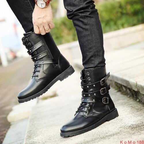 Fashion Mens punk Rock high top lace up side zipper Rivet buckle Combat  boots # | eBay