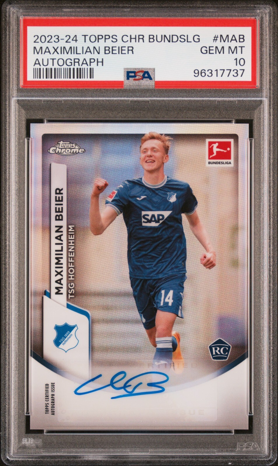 2023-24 Topps Chrome Bundesliga Maximilian Beier ROOKIE RC AUTO PSA 10