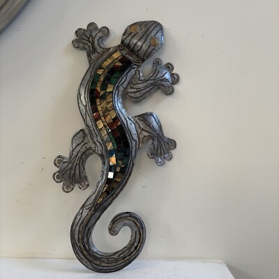 Large Metal Tin Stained Glass Tiles Gecko Garden Wall Decor Costa Rica