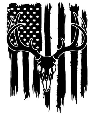 Distressed American Flag Whitetail Deer Buck Hunter Antler Decal