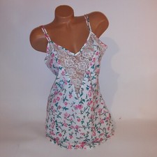 Vintage Victoria Secret Lingerie Chemise Slip Medium Floral Gold Label White