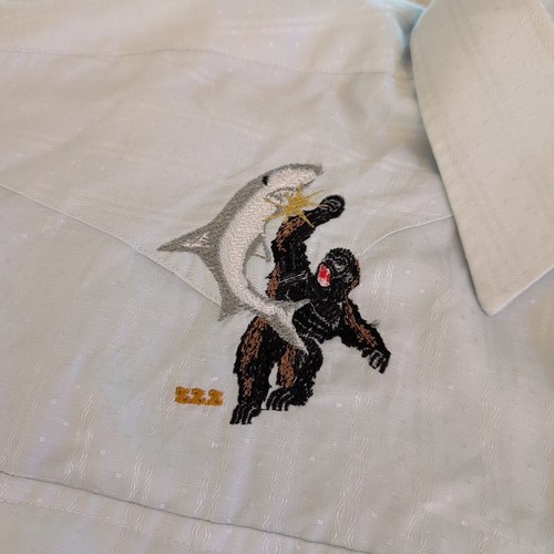 Pan Handle Slim Shirt Mens XXL Blue Pearl Snap Western Ranch Gorilla Shark - Picture 4 of 15