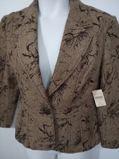 COLDWATER CREEK Tweed Blazer Jacket Size 12 Petite P12 Brown Print NEW 129