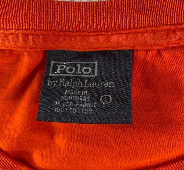 Polo Ralph Lauren camicia uomo L arancione manica corta pony cotone t shirt con tasca