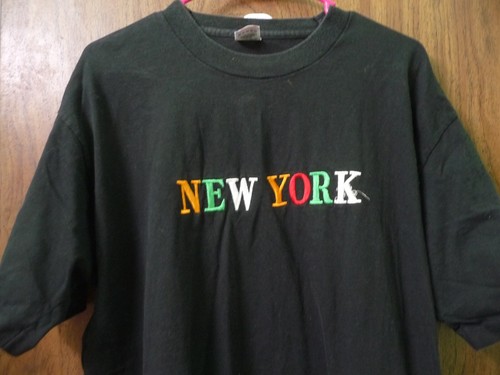 TWO XL  NEW YORK T SHIRTS EMBROIDERED LETTERS BLACK SHORT SLEEVES - Picture 2 of 3