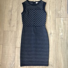 Gray And Navy Fitted Midi Dress