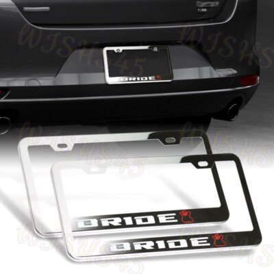 X2 JDM BRIDE Chrome Stainless License Plate Frame w/ Caps for Honda Civic NEW