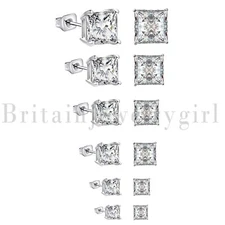 Stainless Steel Men Women CZ Cubic Zirconia Stud Earrings Pierced 3mm-8mm
