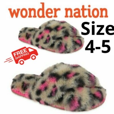 Wonder Nation Crosssize 4-5 Big Girls Band Slipper Leopard Pink NEW