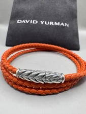 David Yurman Chevron triple wrap, Orange Leather 3.5mm Bracelet Medium