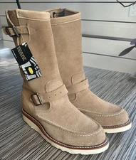 NEW CHIPPEWA Boots Suede Leather Beige Moc Toe Engineer Boots #97874 Sz. 7.5E