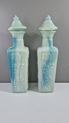 Vintage Jim Beam Schnapsflaschen Jadegrün Milchglas Karaffe Deko 70er Jahre