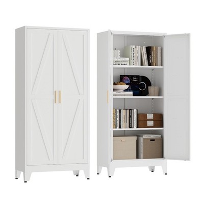 61'' Tall Pantry Cabinet, White Metal Pantry Storage Cabinet