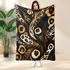 Floral Leopard Coral Fleece Blanket Wildlife Lover Gift