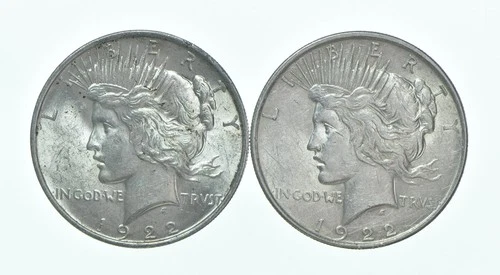 1922 & 1922 Peace Silver Dollar $1 Bullion Collection Lot *175