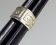Vtg Sterling Silver 925 Ring Greek Key 1/2" Wide Band Modernist size 8