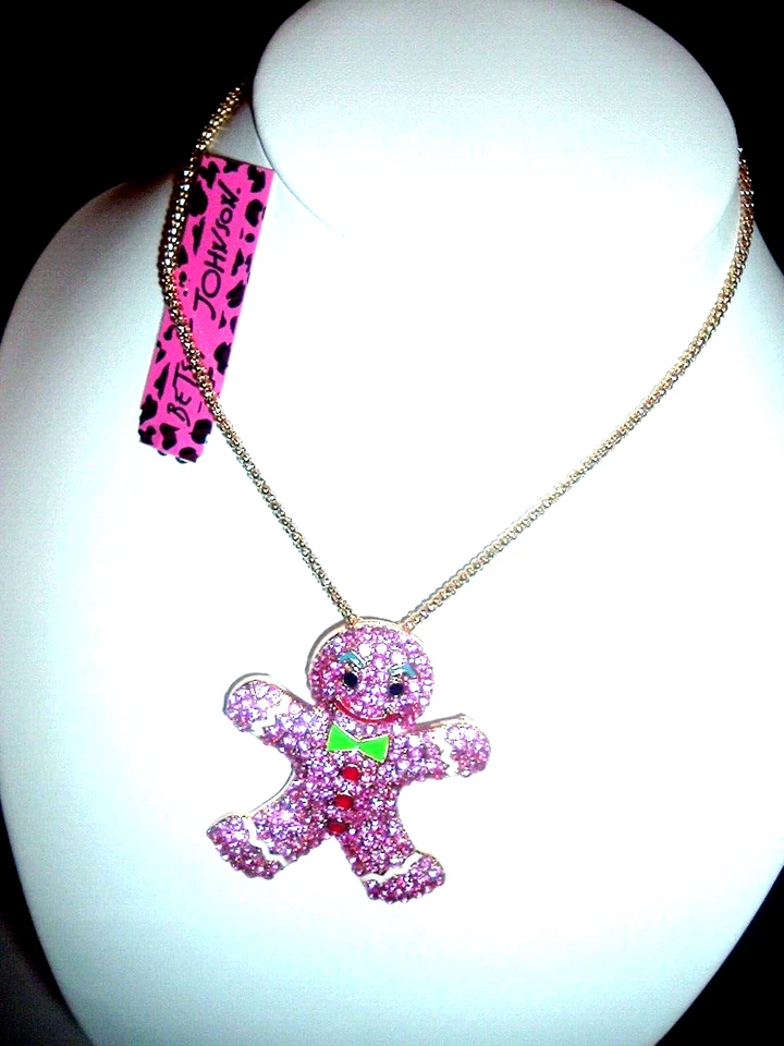 Collar Colgante Betsey Johnson Rosa Pavé Cristal Jengibre Hombre Oro Nuevo con Etiquetas Foto 3 de 4