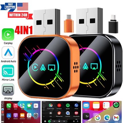 NEW 4-in-1 Wireless CarPlay Adapter Mini USB Adapter for Apple Android Plug Play