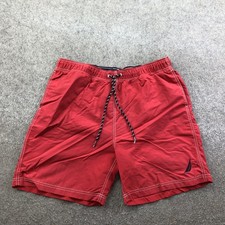 Nautica Swim Trunks Mens Large Red Solid Mesh Lined Drawstring Quick Dry
