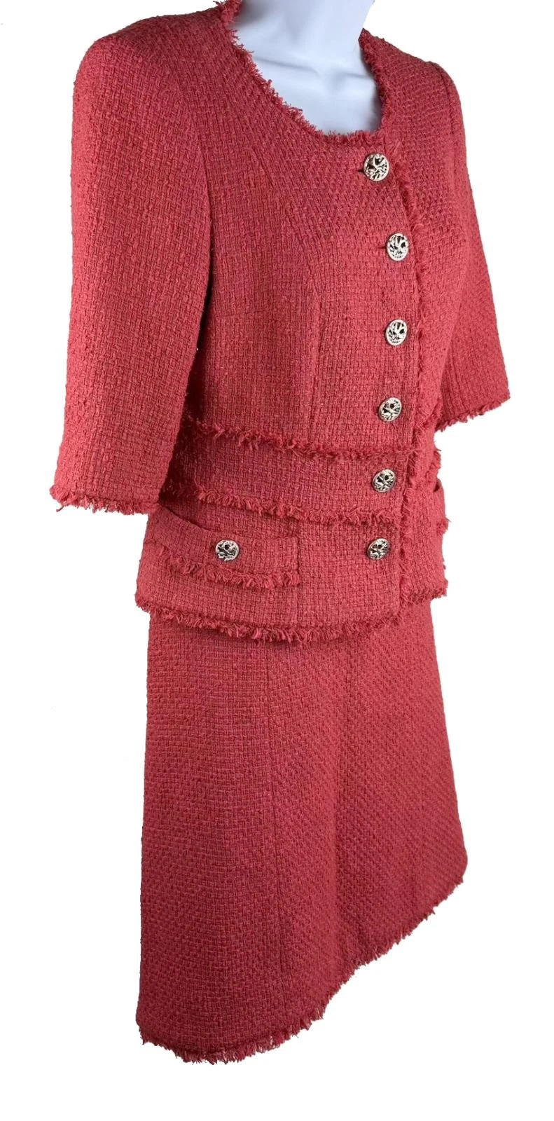 Tuta donna Chanel rossa tessuto cesto due pezzi giacca e gonna taglia 38 40