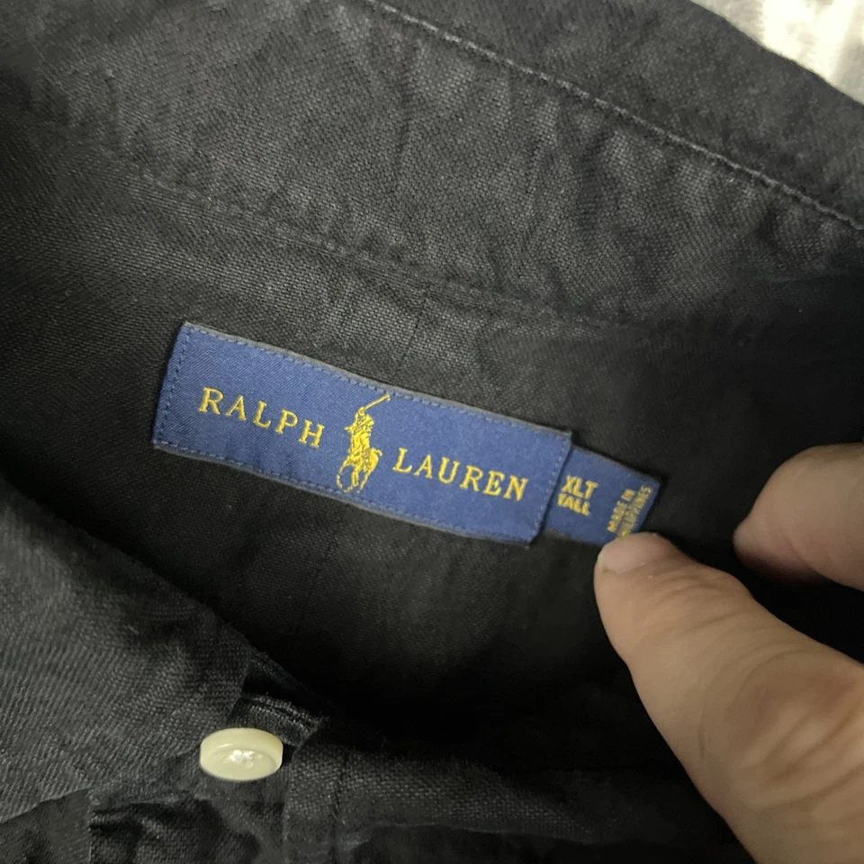 Camisa masculina Ralph Lauren XLT preta sólida com botões manga longa grande e alta - Imagem 3 de 4