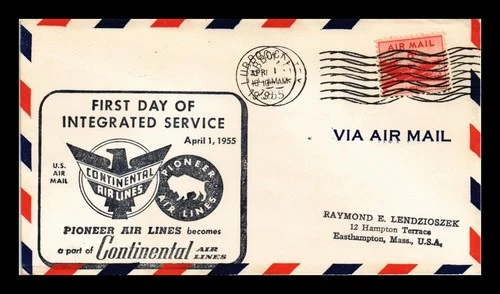 US COVER FIRST DAY INTEGRATED SERVICE CONTINENTAL & PIONEER LUBBOCK AIR MAIL