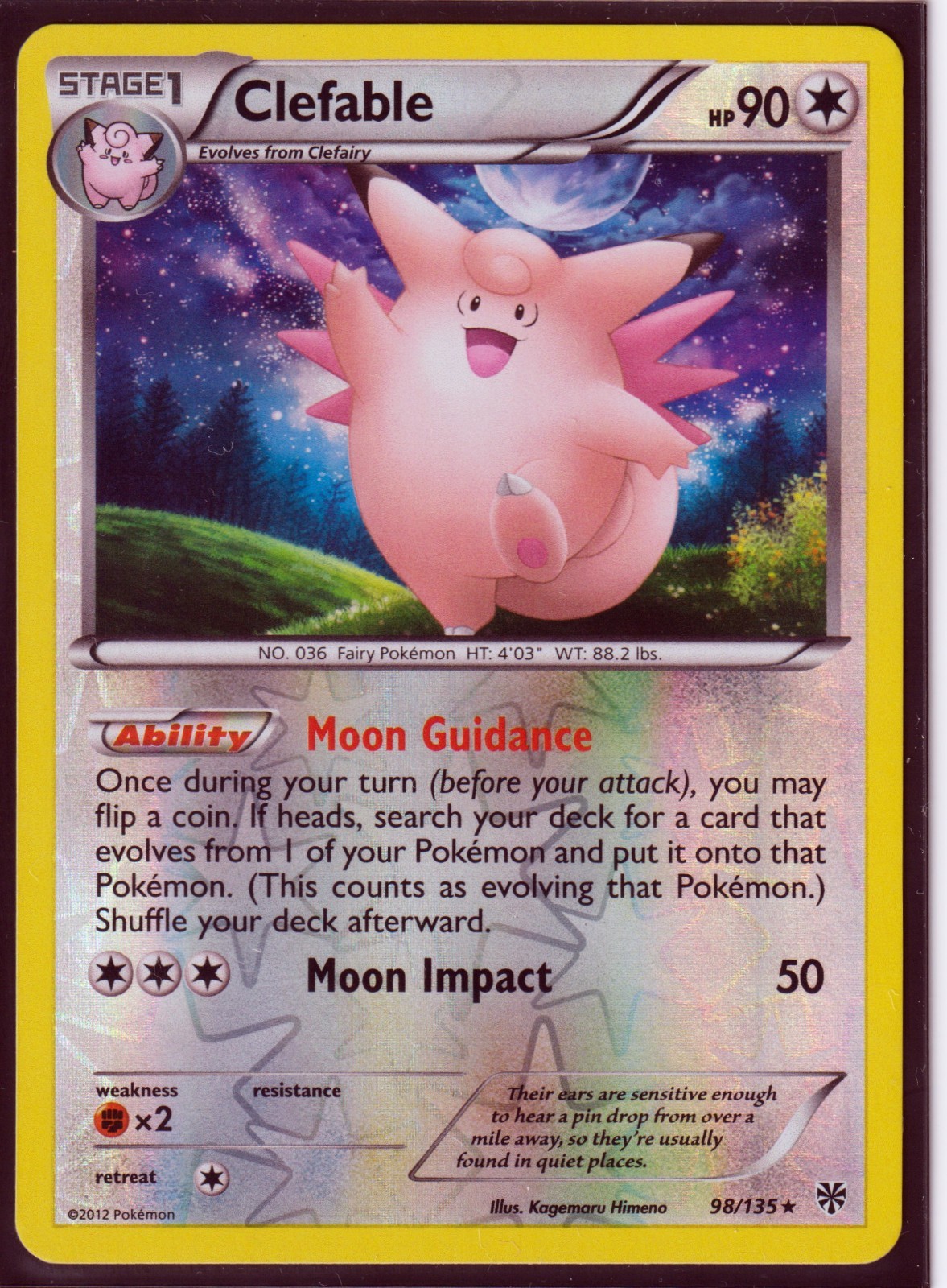2012 CLEFABLE 98/135 PLASMA STORM Pokemon Card- RARE- REVERSE HOLO- NM
