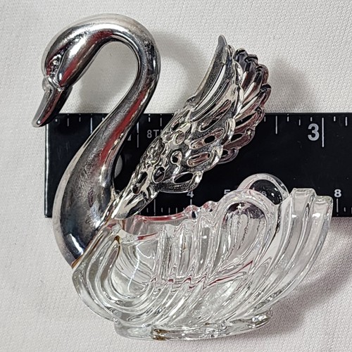 3 Swan Open Salt Cellars Crystal Silverplate Hinged Wings Salt Spoon Vtg 80's - Picture 14 of 18
