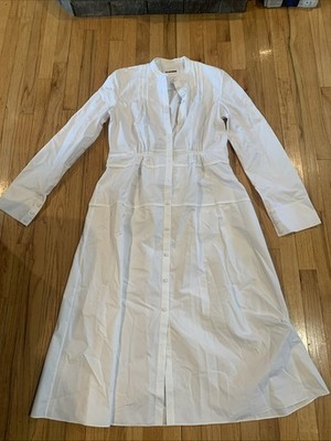 New Jil Sander Shirtdress Womens pin tucked Maxi Dress Sz 42 White