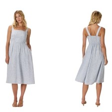 NWOT Quince Dress European Linen Fit Flare Midi Waterfall Stripe Blue XS