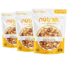 NuTrail Nut Granola Cereal, Honey Nut, No Sugar Added, 8 Ounce Pack of 3