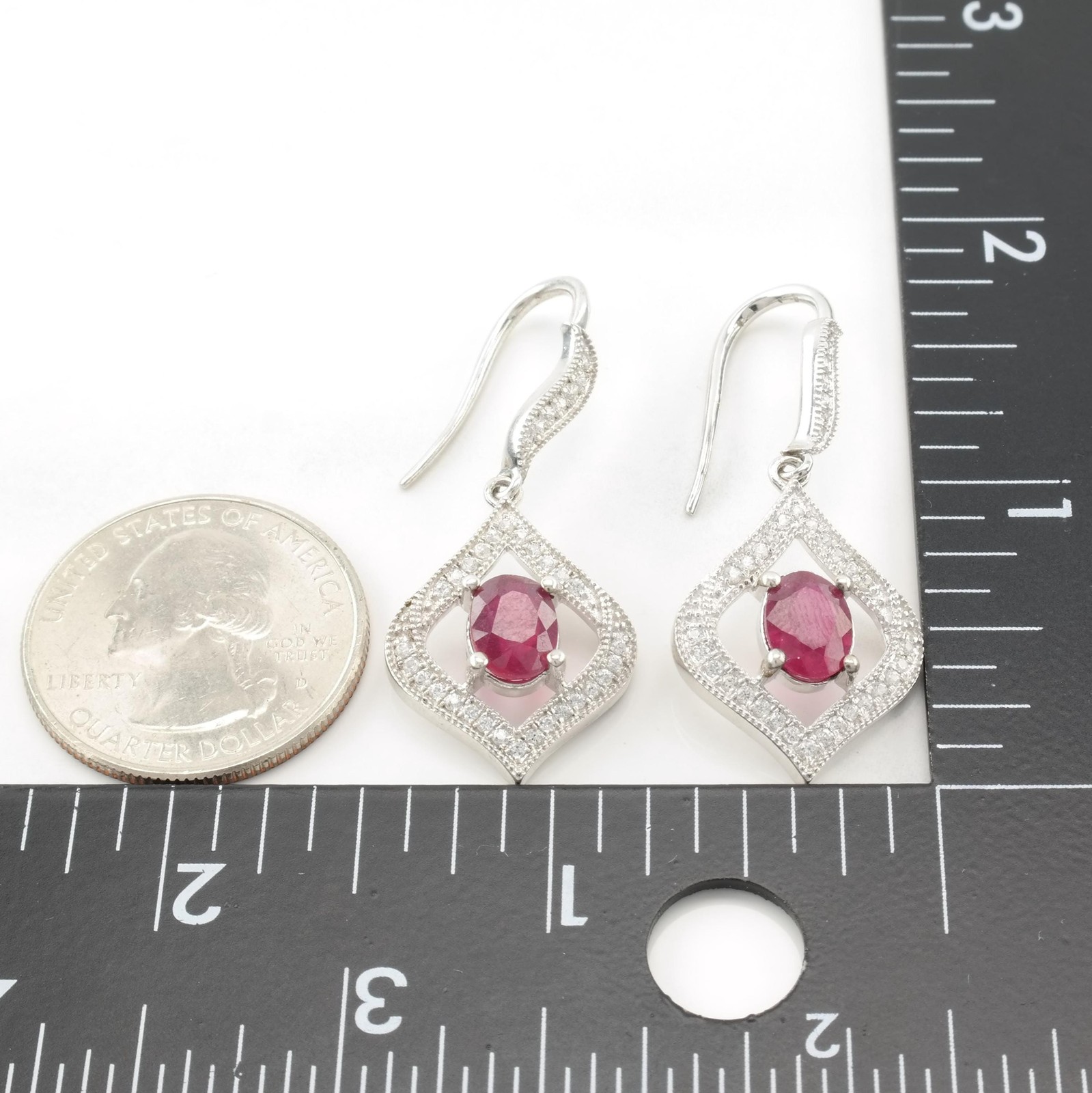 Ruby Sterling Silver Fish Hook Dangle Earrings Pi… - image 8