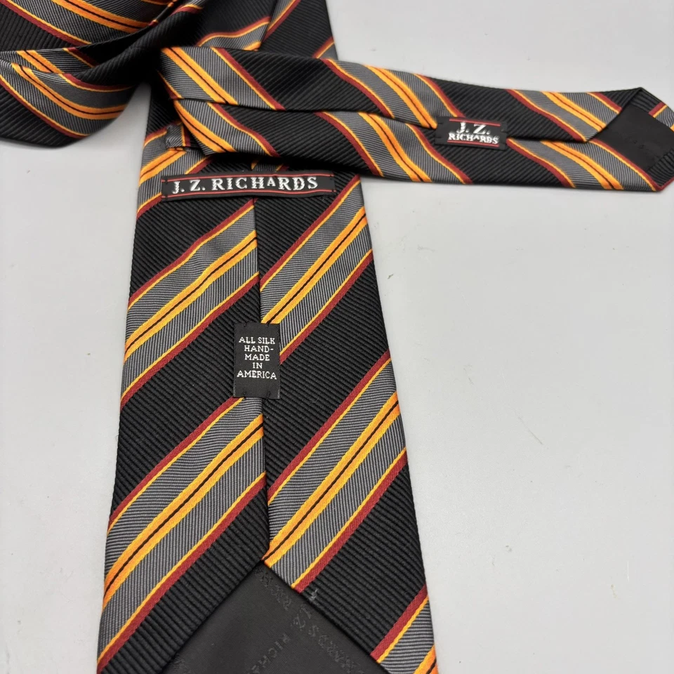 Corbata de cuello de seda a rayas para hombre JZ Richards 60” L 3,5 W hecha en EE. UU. Foto 3 de 4