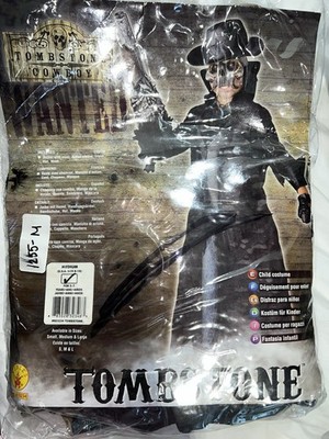 Tombstone Cowboy Wanted Costume Kids Medium 8-10 Tombzone Mask Hat Gloves Jacket