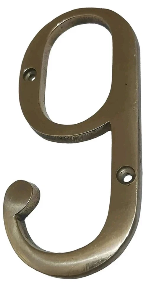 Puerta de casa de latón macizo número 9 - Placa de señalización de dirección de puerta con acabado dorado pulido Foto 3 de 4