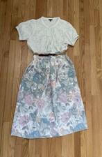 Vintage 80s Pastel Floral Midi Skirt W/ Patch Pockets Cottagecore Spring